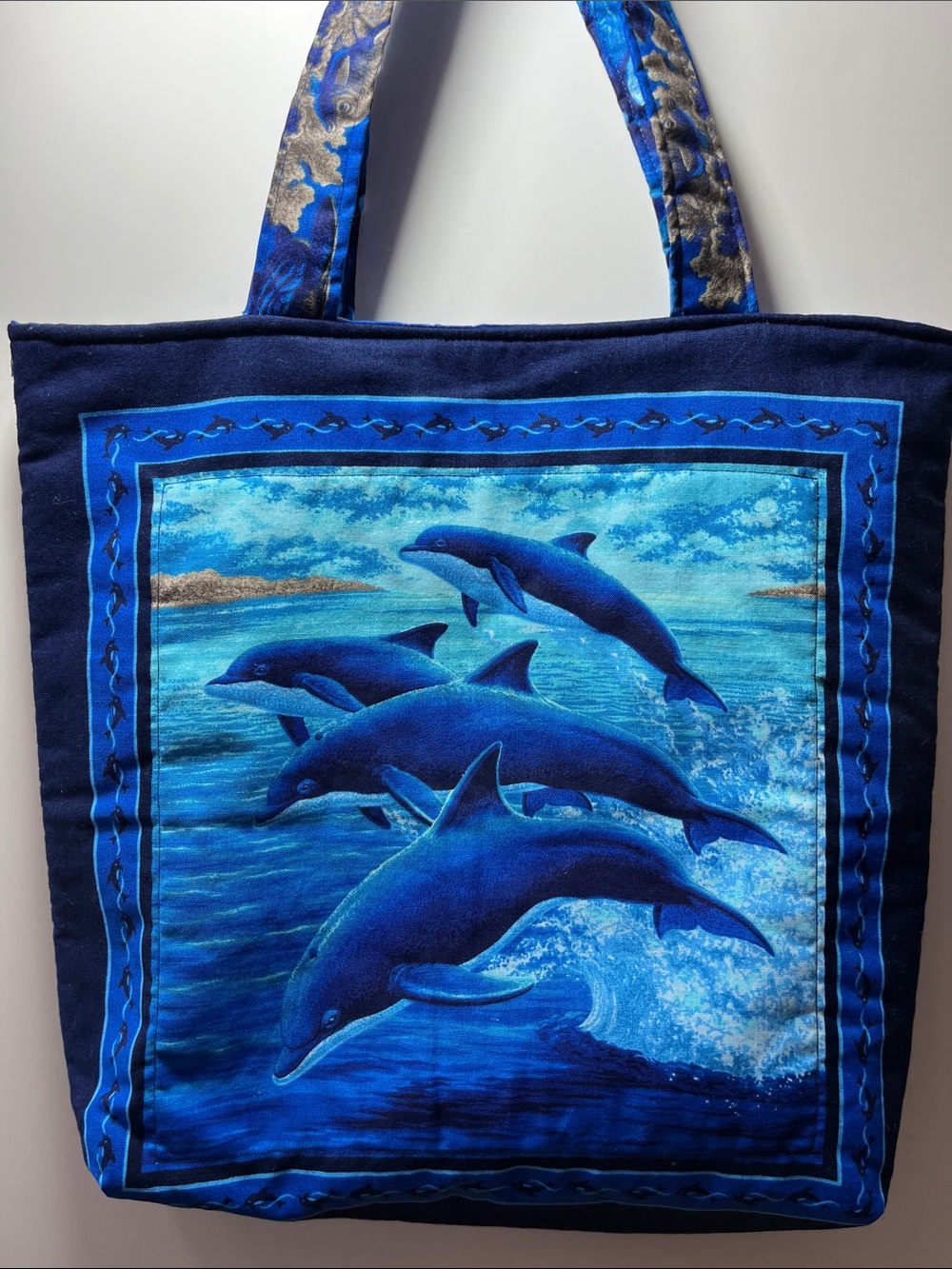 Blue Dolphin Print Tote Bag